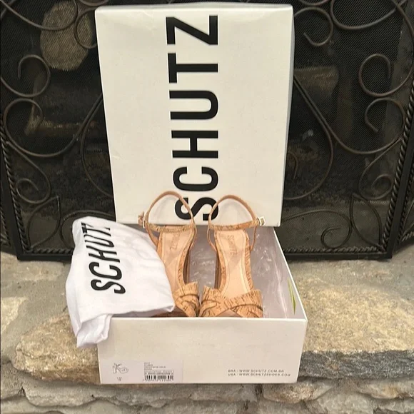 SCHUTZ Tan Platform Heels with Chunky Cork Heel - Picture 2 of 16